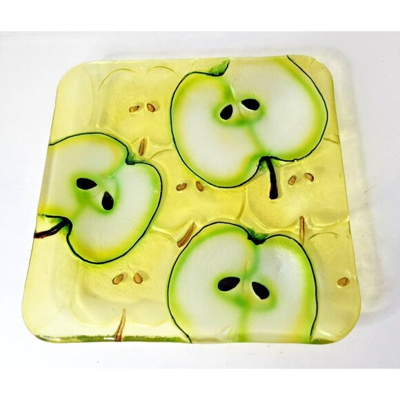 Kitchen Depot Art Glass Apple Print Square Appetizer Platter Serving Dish NEW - Picture 1 of 6